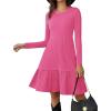imageZeagoo Womens Long Sleeve Fall Dresses with Pockets 2025 Flowy Casual Ribbed Knit Crew Neck Knee Length Sweater DressRose Red