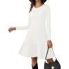 imageZeagoo Womens Long Sleeve Fall Dresses with Pockets 2025 Flowy Casual Ribbed Knit Crew Neck Knee Length Sweater DressWhite