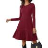imageZeagoo Womens Long Sleeve Fall Dresses with Pockets 2025 Flowy Casual Ribbed Knit Crew Neck Knee Length Sweater DressWine Red