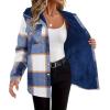 imageZeagoo Womens Plaid Shacket Jacket Long Sleeve Fleece Hooded Jackets Fall Winter Warm Coat S2XLNavy Blue Plaid