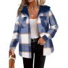 imageZeagoo Womens Plaid Shacket Jacket Long Sleeve Fleece Hooded Jackets Fall Winter Warm Coat S2XLNavy Blue Plaid