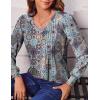 imageZeagoo Womens Puff Long Sleeve Shirts Pleated V Neck Fall Tunic Tops Blouse Dressy Casual Loose Summer TShirtsFloral Blue Purple