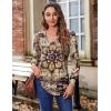 imageZeagoo Womens Puff Long Sleeve Shirts Pleated V Neck Fall Tunic Tops Blouse Dressy Casual Loose Summer TShirtsFloral Khaki