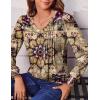 imageZeagoo Womens Puff Long Sleeve Shirts Pleated V Neck Fall Tunic Tops Blouse Dressy Casual Loose Summer TShirtsFloral Khaki