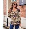 imageZeagoo Womens Puff Long Sleeve Shirts Pleated V Neck Fall Tunic Tops Blouse Dressy Casual Loose Summer TShirtsFloral Khaki