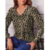 imageZeagoo Womens Puff Long Sleeve Shirts Pleated V Neck Fall Tunic Tops Blouse Dressy Casual Loose Summer TShirtsLeopard