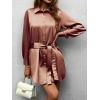 imageZeagoo Womens Stain Long Sleeve Dress Button Down Shirts Tunic Dresses Casual VNeck Mini Dress with BeltBc