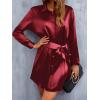 imageZeagoo Womens Stain Long Sleeve Dress Button Down Shirts Tunic Dresses Casual VNeck Mini Dress with BeltWine Red