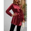 imageZeagoo Womens Stain Long Sleeve Dress Button Down Shirts Tunic Dresses Casual VNeck Mini Dress with BeltWine Red