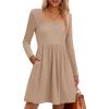 imageZeagoo Womens Casual Sweater Dress Square Neck Knit Long Sleeve Dress with Pockets ALine Knee Length Fall Winter DressApricot