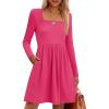 imageZeagoo Womens Casual Sweater Dress Square Neck Knit Long Sleeve Dress with Pockets ALine Knee Length Fall Winter DressRed