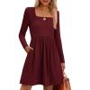 imageZeagoo Womens Casual Sweater Dress Square Neck Knit Long Sleeve Dress with Pockets ALine Knee Length Fall Winter DressWine Red