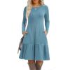 imageZeagoo Womens Long Sleeve Fall Dresses with Pockets 2025 Flowy Casual Ribbed Knit Crew Neck Knee Length Sweater DressBlue