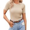 imageZeagoo Womens Short Sleeve Basic Slim Fit Tops Crewneck Ribbed Knit T Shirt Cute Summer OutfitsBeige
