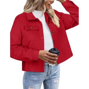 imageZeagoo Flannels for Women Cropped Shacket Jacket Fashion Plaid Button Down Shirt 2025 Fall Coat TopsTr