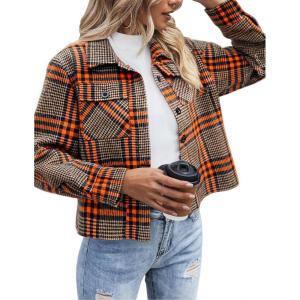 imageZeagoo Flannels for Women Cropped Shacket Jacket Fashion Plaid Button Down Shirt 2025 Fall Coat TopsZgw442