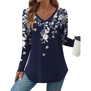 imageZeagoo Long Sleeve Tops for Women Casual V Neck Shirt Loose Fall Basic Tee Dressy Work Blouses 2025Sf103