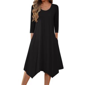 imageZeagoo Midi Women 34 Sleeve Dress Casual Dresses with Pockets 2025 Fall A Line Dress Elegant Formal Modest DressesBlack
