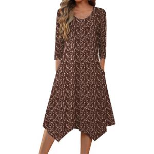 imageZeagoo Midi Women 34 Sleeve Dress Casual Dresses with Pockets 2025 Fall A Line Dress Elegant Formal Modest DressesCoffee