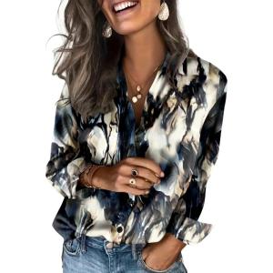 imageZeagoo Satin Blouses for Women Silk Button Down Shirts Long Sleeve Business Casual TopsTie Dye