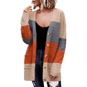 imageZeagoo Womens 2025 Long Sleeve Chunky Cable Knit Fall Cardigans Sweaters Button Down Open Front Outerwear with PocketsColorblock 965