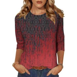 imageZeagoo Womens Casual 34 Sleeve TShirts Round Neck Cute Tunic Tops Basic Tees Blouses Business Work Tee TopBlack Redmz838