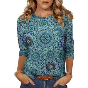 imageZeagoo Womens Casual 34 Sleeve TShirts Round Neck Cute Tunic Tops Basic Tees Blouses Business Work Tee TopBlue Printmz858
