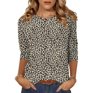 imageZeagoo Womens Casual 34 Sleeve TShirts Round Neck Cute Tunic Tops Basic Tees Blouses Business Work Tee TopLeopard Printan20