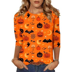 imageZeagoo Womens Casual 34 Sleeve TShirts Round Neck Cute Tunic Tops Basic Tees Blouses Business Work Tee TopOrange Cucurbitws85