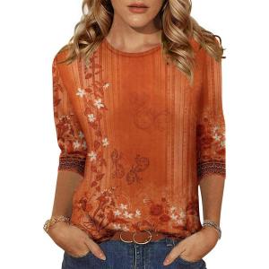imageZeagoo Womens Casual 34 Sleeve TShirts Round Neck Cute Tunic Tops Basic Tees Blouses Business Work Tee TopOrangemz867