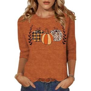imageZeagoo Womens Casual 34 Sleeve TShirts Round Neck Cute Tunic Tops Basic Tees Blouses Business Work Tee TopPumpkinws86