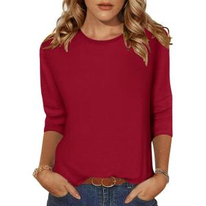 imageZeagoo Womens Casual 34 Sleeve TShirts Round Neck Cute Tunic Tops Basic Tees Blouses Business Work Tee TopRed