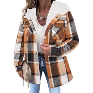 imageZeagoo Womens Plaid Shacket Jacket Long Sleeve Fleece Hooded Jackets Fall Winter Warm Coat S2XLBrown Plaid