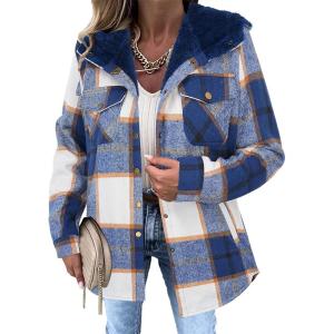 imageZeagoo Womens Plaid Shacket Jacket Long Sleeve Fleece Hooded Jackets Fall Winter Warm Coat S2XLNavy Blue Plaid