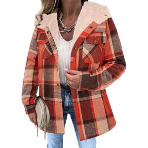 imageZeagoo Womens Plaid Shacket Jacket Long Sleeve Fleece Hooded Jackets Fall Winter Warm Coat S2XLOrange Plaid