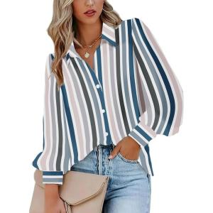imageZeagoo Womens Shirts Button Down Printed Lantern Long Sleeve Blouse Fashion Casual Tops 2025Tw721