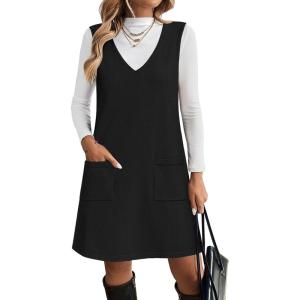 imageZeagoo Womens Sweater Vest Dresses for Women 2025 V Neck Sleeveless Knit Pullover Sweater with Pockets Fall Winter OutfitsBlack