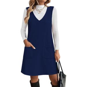 imageZeagoo Womens Sweater Vest Dresses for Women 2025 V Neck Sleeveless Knit Pullover Sweater with Pockets Fall Winter OutfitsBlue
