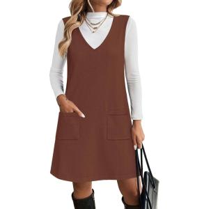 imageZeagoo Womens Sweater Vest Dresses for Women 2025 V Neck Sleeveless Knit Pullover Sweater with Pockets Fall Winter OutfitsBrown
