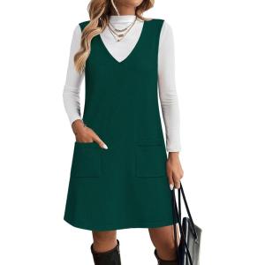 imageZeagoo Womens Sweater Vest Dresses for Women 2025 V Neck Sleeveless Knit Pullover Sweater with Pockets Fall Winter OutfitsGreen