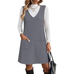 imageZeagoo Womens Sweater Vest Dresses for Women 2025 V Neck Sleeveless Knit Pullover Sweater with Pockets Fall Winter OutfitsGrey