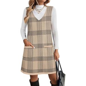 imageZeagoo Womens Sweater Vest Dresses for Women 2025 V Neck Sleeveless Knit Pullover Sweater with Pockets Fall Winter OutfitsGw304