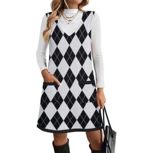 imageZeagoo Womens Sweater Vest Dresses for Women 2025 V Neck Sleeveless Knit Pullover Sweater with Pockets Fall Winter OutfitsGz818