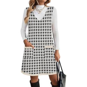 imageZeagoo Womens Sweater Vest Dresses for Women 2025 V Neck Sleeveless Knit Pullover Sweater with Pockets Fall Winter OutfitsJh466