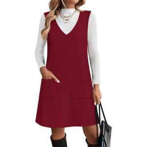 imageZeagoo Womens Sweater Vest Dresses for Women 2025 V Neck Sleeveless Knit Pullover Sweater with Pockets Fall Winter OutfitsWine Red