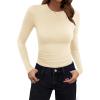 imageZeagoo Women Crewneck Slim Fitted Short Sleeve T Shirts Cute Stretchy Bodycon Basic Tee TopsLong Sleeveapricot