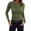 imageZeagoo Women Crewneck Slim Fitted Short Sleeve T Shirts Cute Stretchy Bodycon Basic Tee TopsLong Sleevearmy Green