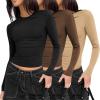 imageZeagoo Women Crewneck Slim Fitted Short Sleeve T Shirts Cute Stretchy Bodycon Basic Tee TopsLong Sleeveblack coffee beige