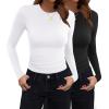 imageZeagoo Women Crewneck Slim Fitted Short Sleeve T Shirts Cute Stretchy Bodycon Basic Tee TopsLong Sleeveblack white