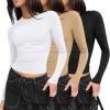imageZeagoo Women Crewneck Slim Fitted Short Sleeve T Shirts Cute Stretchy Bodycon Basic Tee TopsLong Sleeveblack white beige